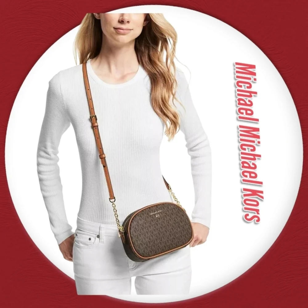 Michael Kors Jet Set Small Signature Logo Oval Camera Crossbody Purse